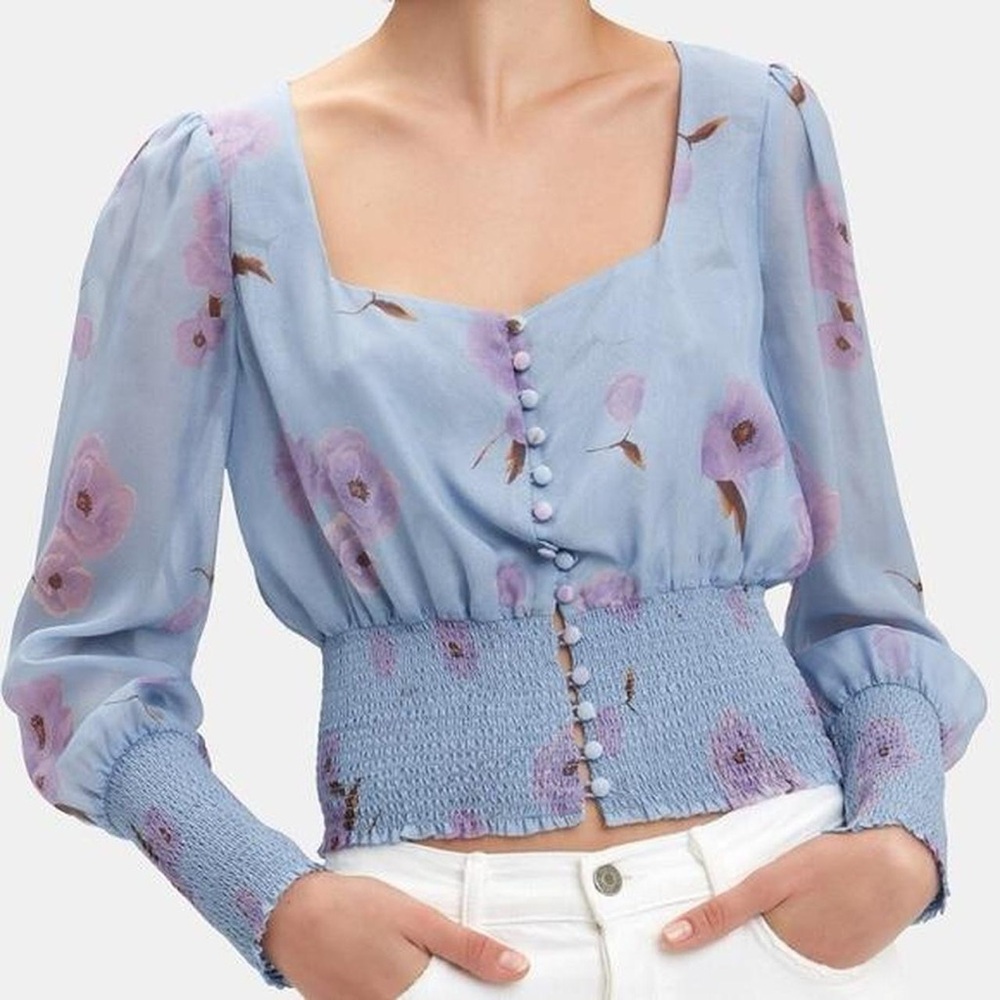 INTERMIX Light Blue Floral Blouse